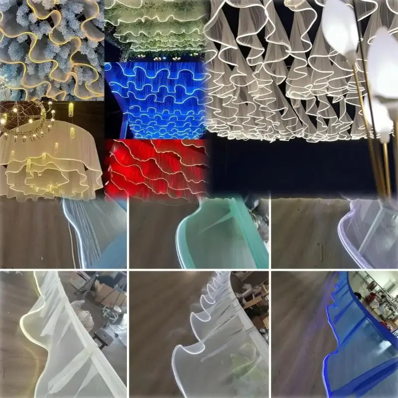 rideau suspendu transparent moderne blanc bleu vert rouge noir ondulé