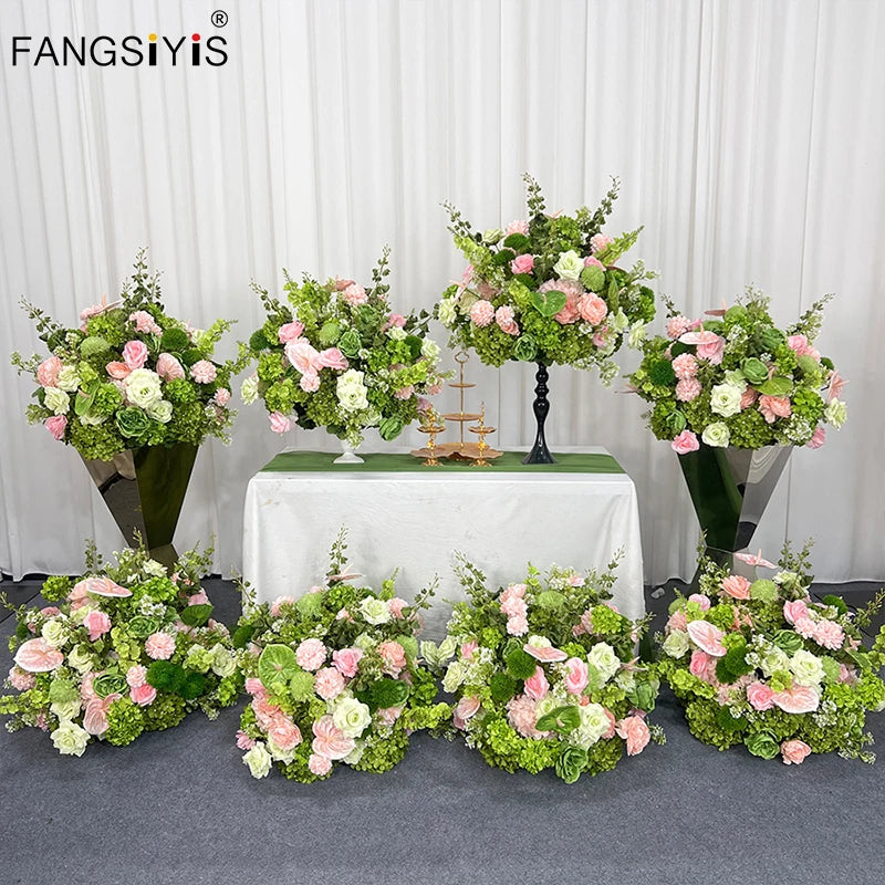 décoration mariage événement rose vert fleurs naturelles romantiqueextérieur table centre