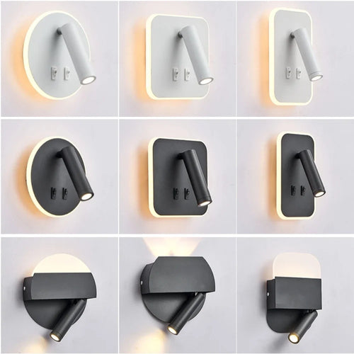 Applique murale rotative LED moderne en aluminium noir avec angle réglable