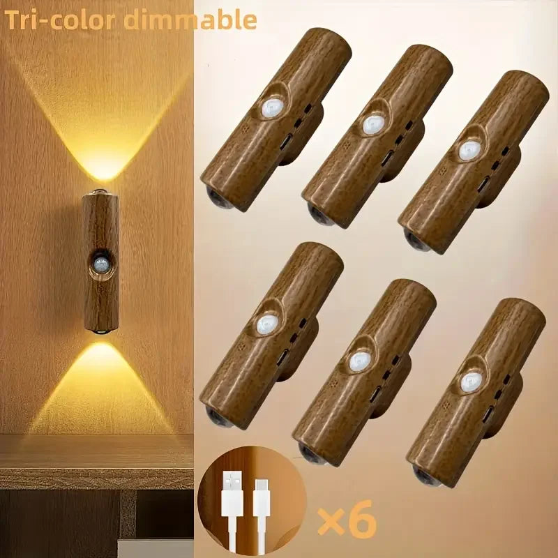 lampe murale rechargeable led détecteur mouvement réglable moderne clips marron clair aspect bois naturel