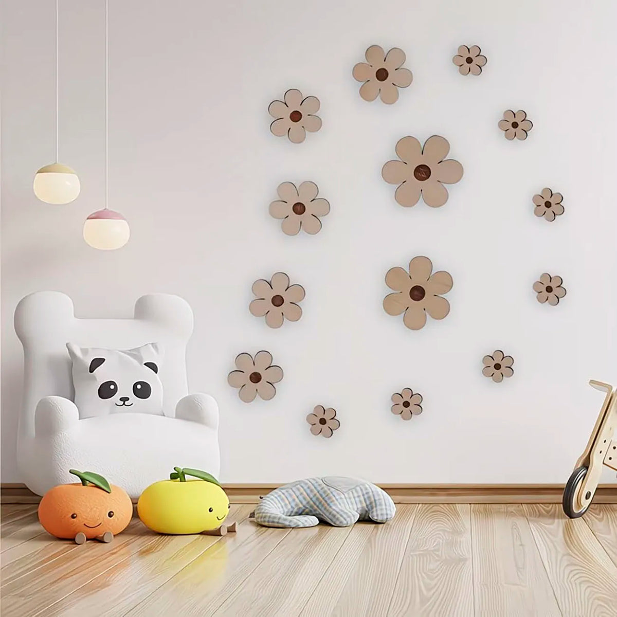 décoration murale bois fleurs modernes adhésives grandes moyennes petites beige clair simple