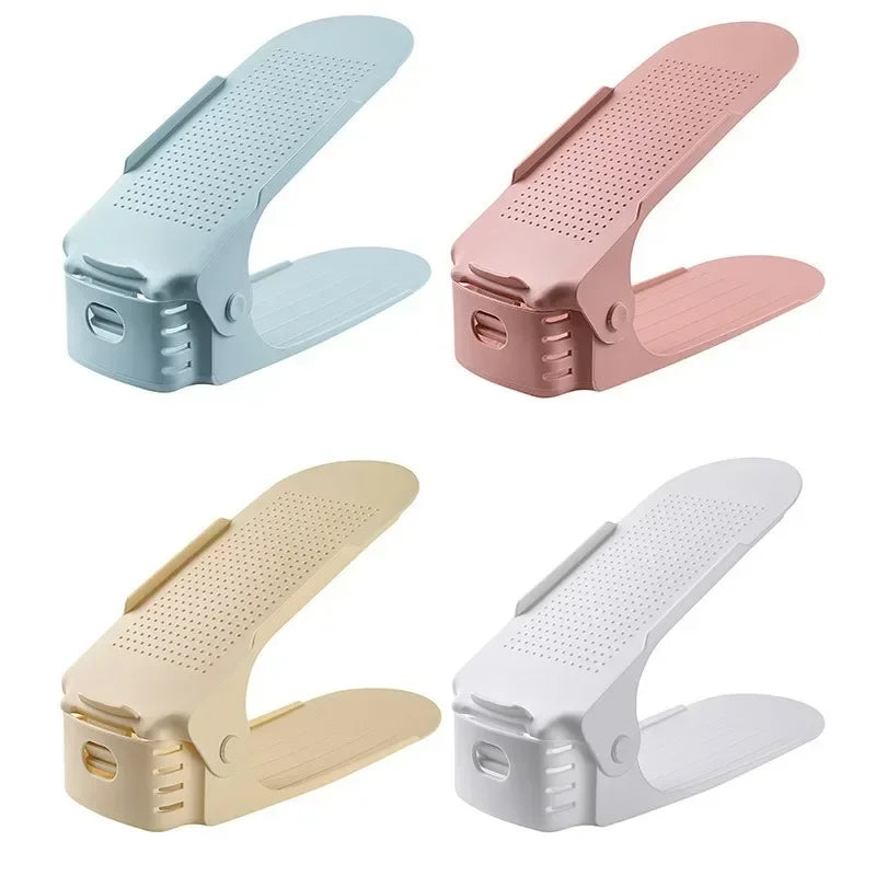 support chaussures moderne perforé blanc rose vert pastel clips réutilisable économiseur d'espace chambre penderie