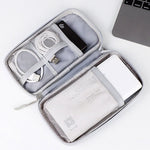 sac rangement accessoires tissu gris clair pratique ecouteurs cable usb chargeur voyage