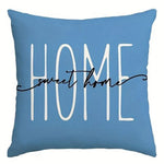 housse coussin polyester motif fleurs bleues texte chambre salon décoration moderne bleu blanc