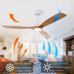 ventilateur bois blanc moderne led télécommande 60 pouces chambre salon lumière minimaliste