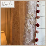 rideau floral classique opaque pompons beige clair beige foncé maison