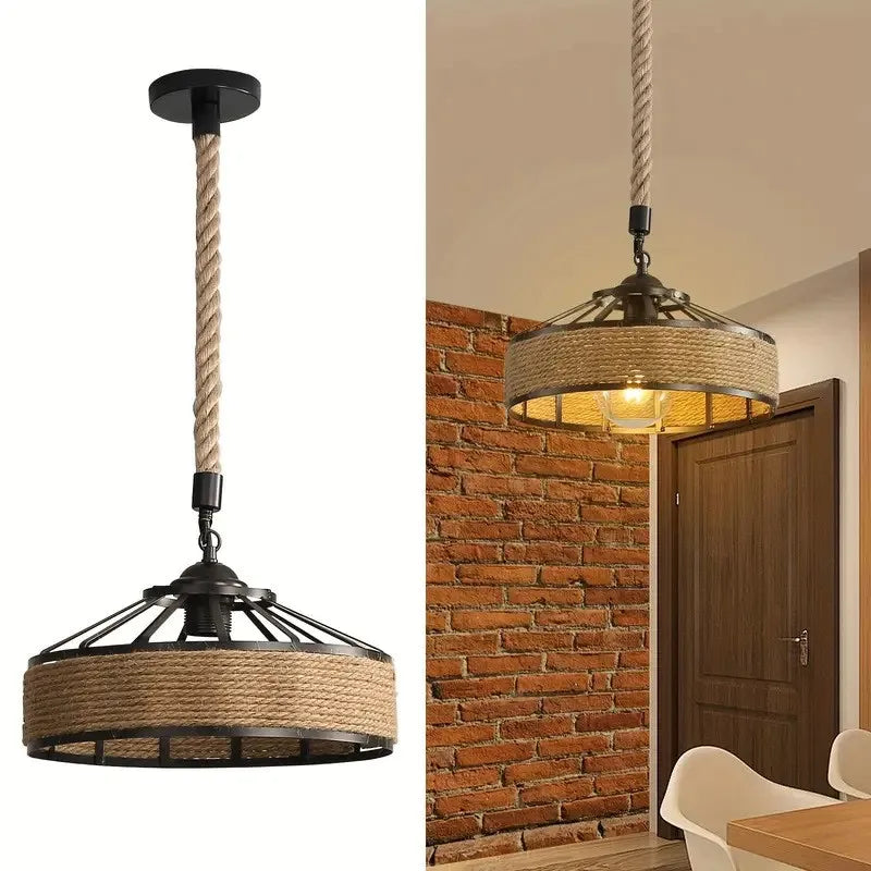 lampe suspendue industrielle corde tressée noir beige ampoule e27 métal opaqueness rustic