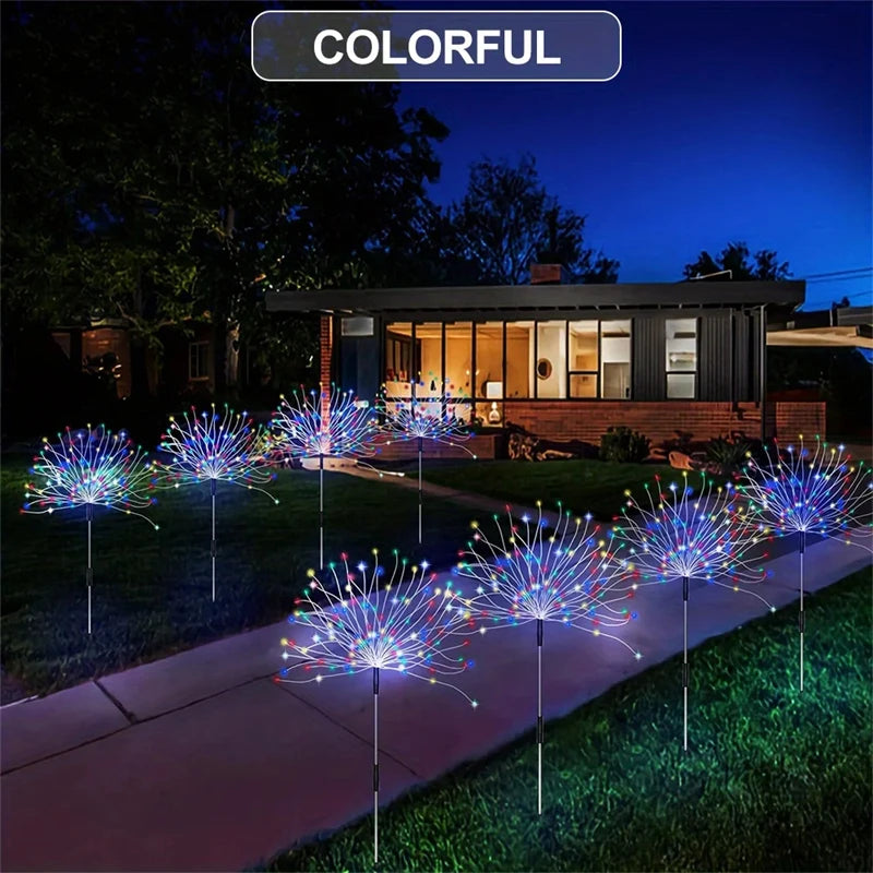 guirlande solaire extérieure feu d'artifice led blanc doré décoration jardin cour terrasse moderne