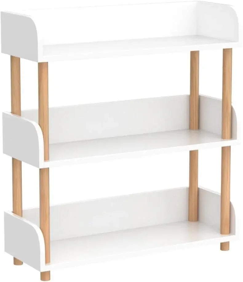 étagère moderne minimaliste trois niveaux blanc bois naturel rangement salon contemporain fixations invisibles haute