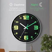 horloge murale moderne noire vert fluorescent chiffres lumineux sans tic tac minimaliste chambre salon