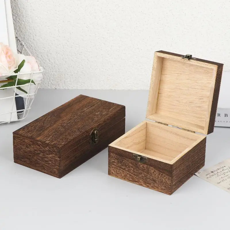 boîtes bijoux marron foncé grain bois vintage opacité charnières cadenas rangement artisanat diy marraine