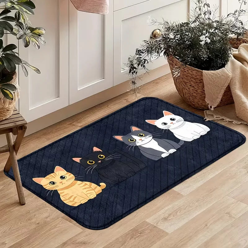 tapis sol antidérapant moderne chatons motifs géométriques noir blanc gris orange