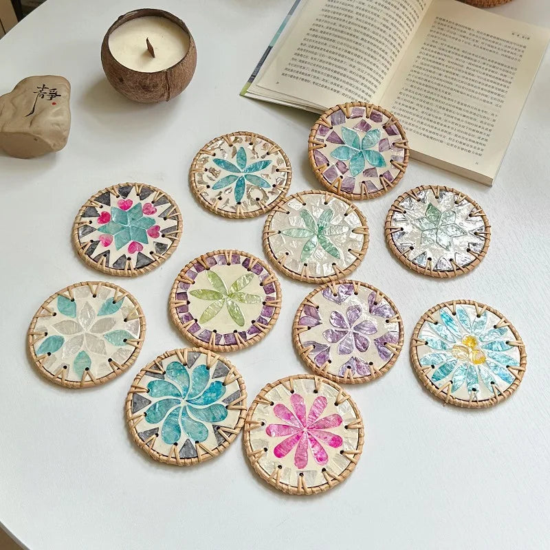 coasters rotin multicolore mosaïque floral antichoc table moderne respectueux environnement thermal insulation