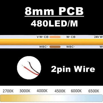 ruban led cob flexible blanc 24v haute densité intensité variable éclairage intérieur maison