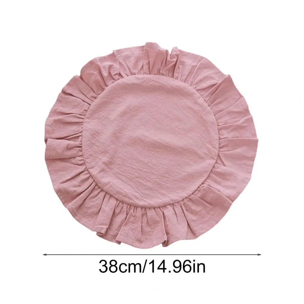 serviettes table vert clair rose pâle beige clair bleu clair bord festonné rustique doux