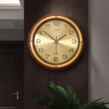 horloge murale classique cadre bois cadran beige aiguille vis fixations salon chambre coucher