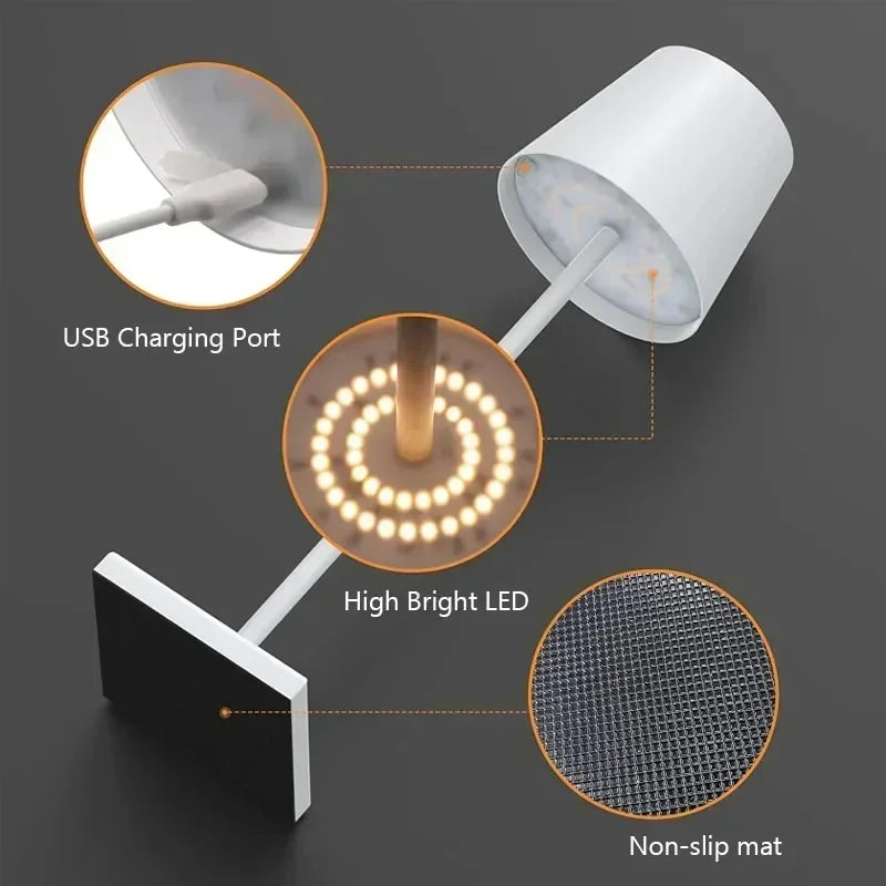 Lampe de chevet rechargeable LED portable grise