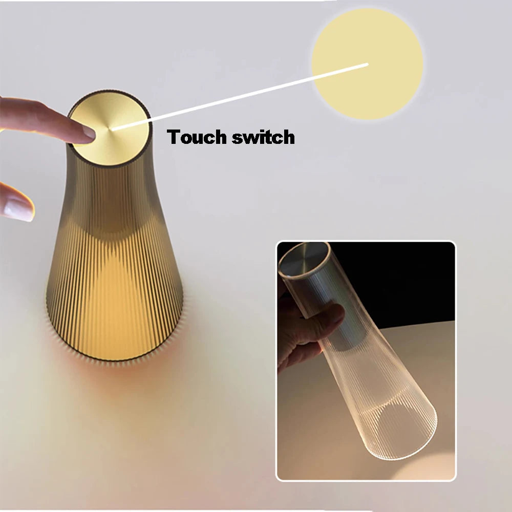 lampe table rechargeable led transparent moderne rayures verticales interrupteur tactile 249 2000 lumens chambre