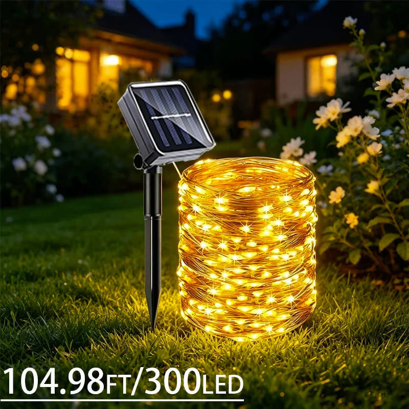 décoration extérieure guirlandes led solaires 100 200 300 leds panneau solaire imperméable ip66extérieur jardin