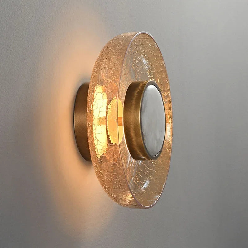 applique murale moderne verre craquelé bronze beige clair lumière filament