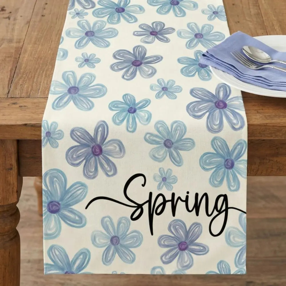 nappe fleurs stylisées printemps couleurs vives bleu rose jaune vert chambre restaurant