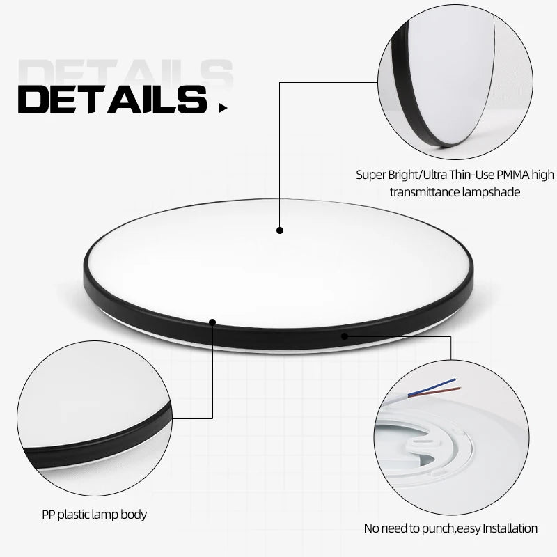 lampe led plafonnier blanc moderne 27cm diamètre 5cm épaisseur 18w 30w