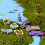 statues jardin miniatures ponts pagodes cascades nénuphars grenouilles textures bois pierre mousse artificielle