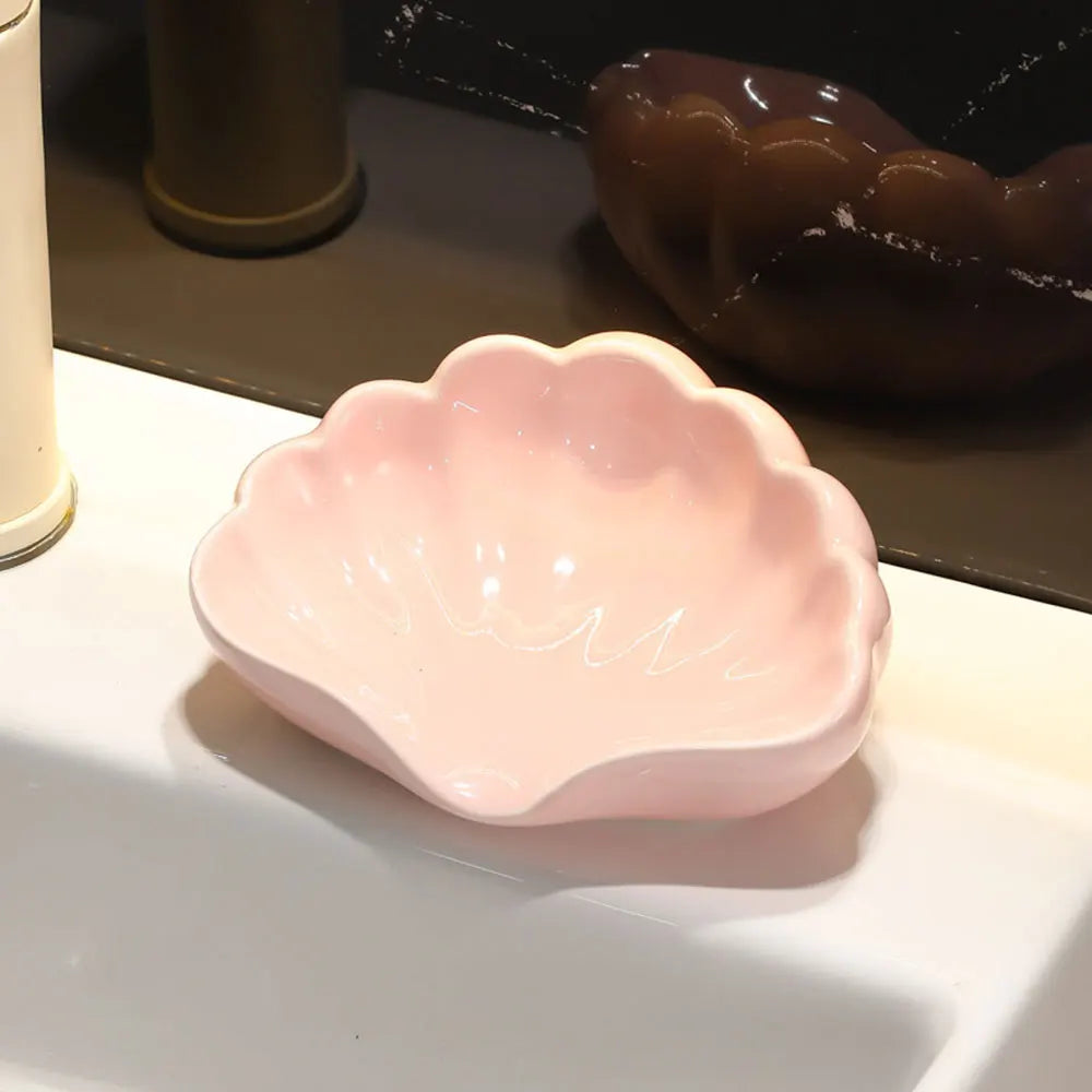 assiette savon coquillage moderne rose clair blanc salle bain rangement plateau opacité