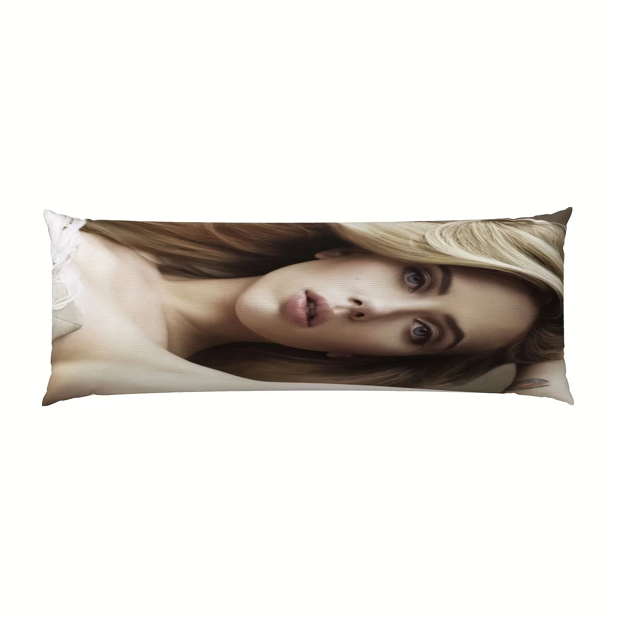 housse coussin corps entier photographie personne cheveux blondes 50x137cm polyester moderne blanc beige gris