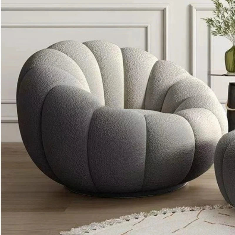 fauteuil moderne velours bouclé doux repos pieds beige clair intérieur meubles salon contemporain