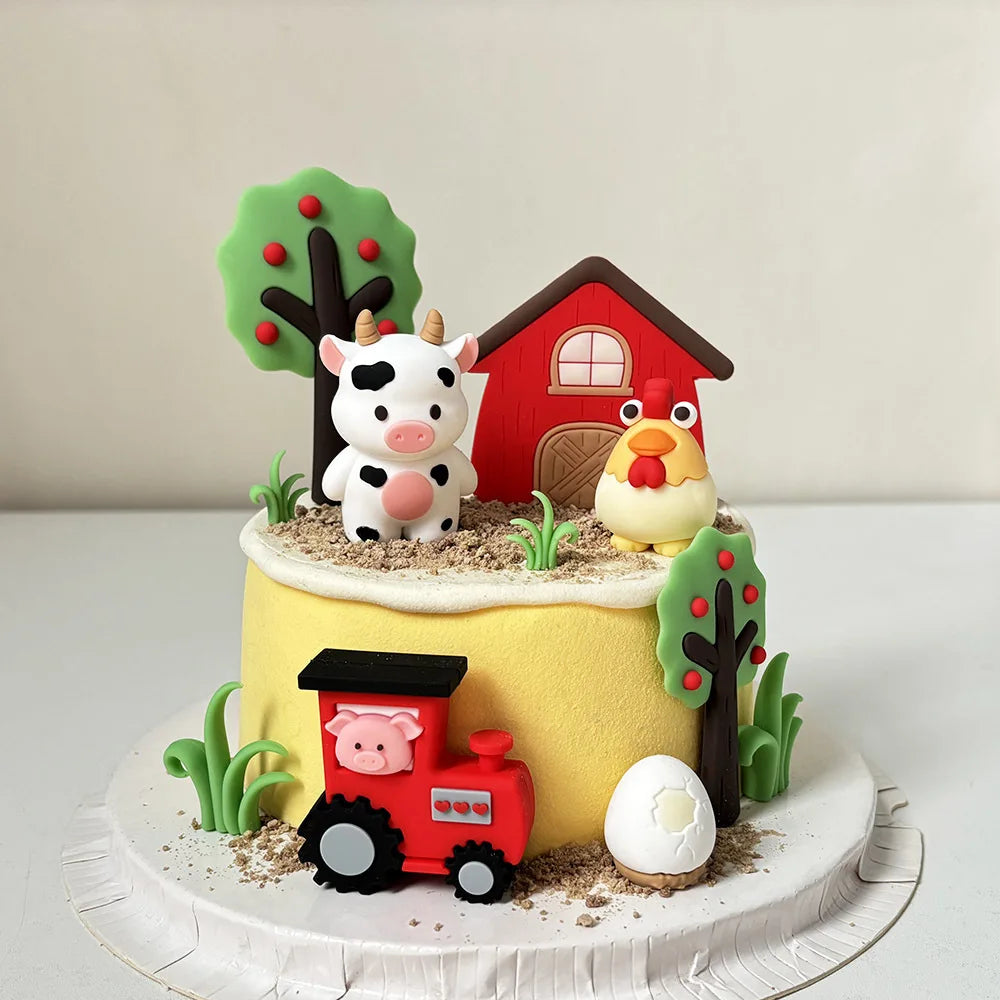 décoration gâteau enfant vache poulet cochon arbre maison tractor fete anniversaire festive