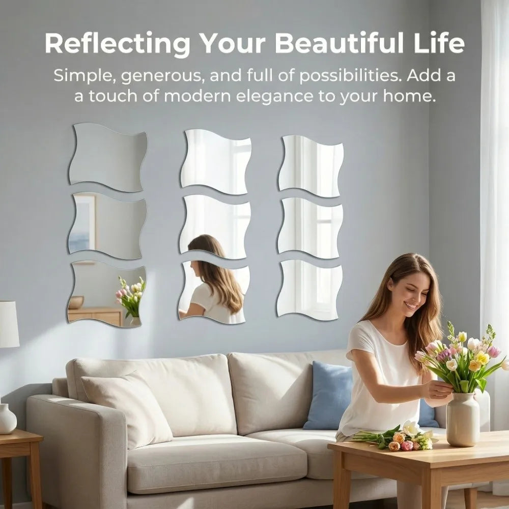 miroirs muraux modernes argentés opaques adhésifs 10cm 12cm ondulés 3d