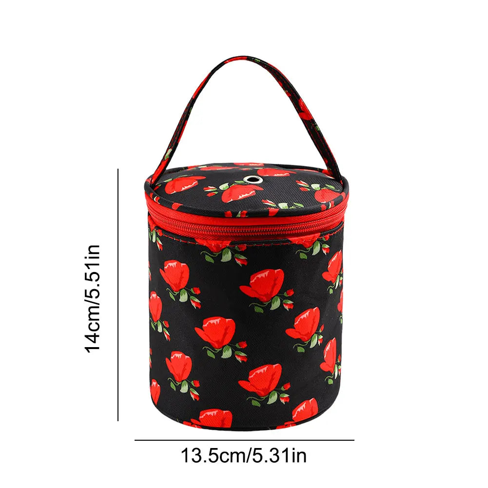 Sac rangement laine moderne noir rouge fleurs poignée amovible crochet pelotes mesures pratique