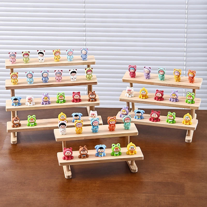 présentoir bois multicolore figurines animaux cartoon niveaux décoration étagère nouvelle classe