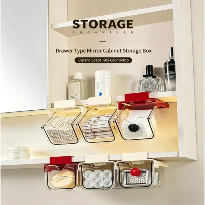 boîte rangement murale transparente moderne adhésive brosse maquillage poudre crayon lèvres lentilles coton serviettes