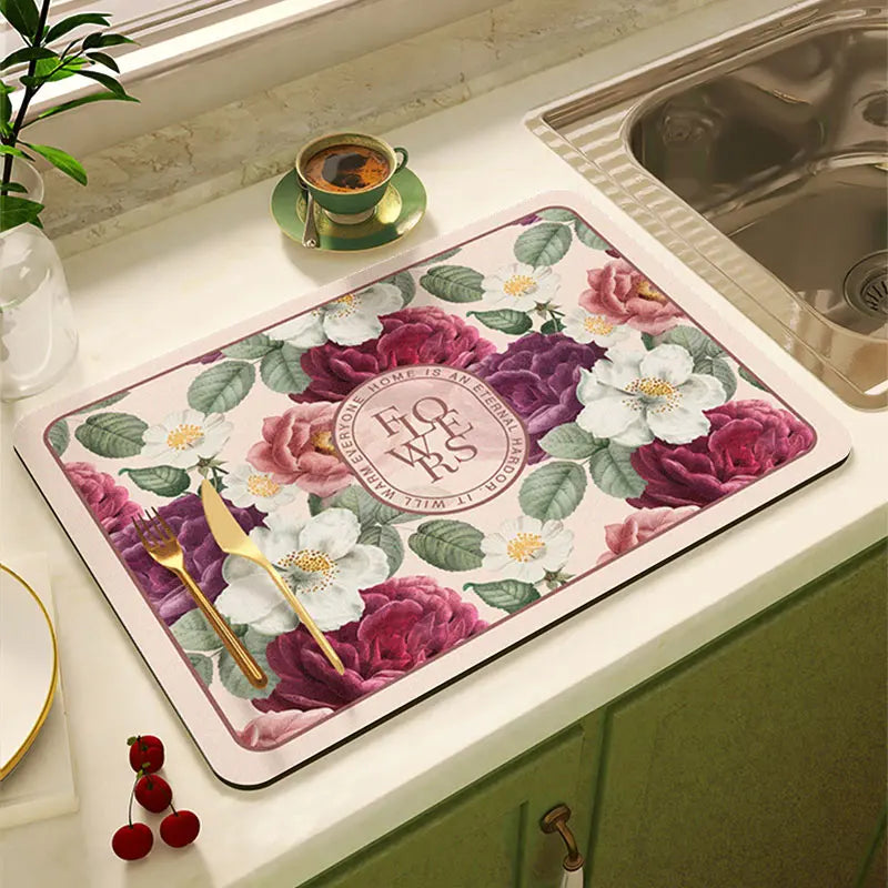 tapis cuisine absorbant motif floral fleurs rectangle décoratif évier plan travail