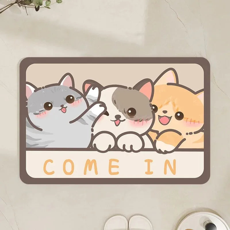 tapis polyester antidérapant dessin animé chats moderne gris beige orange rose blanc salon bain