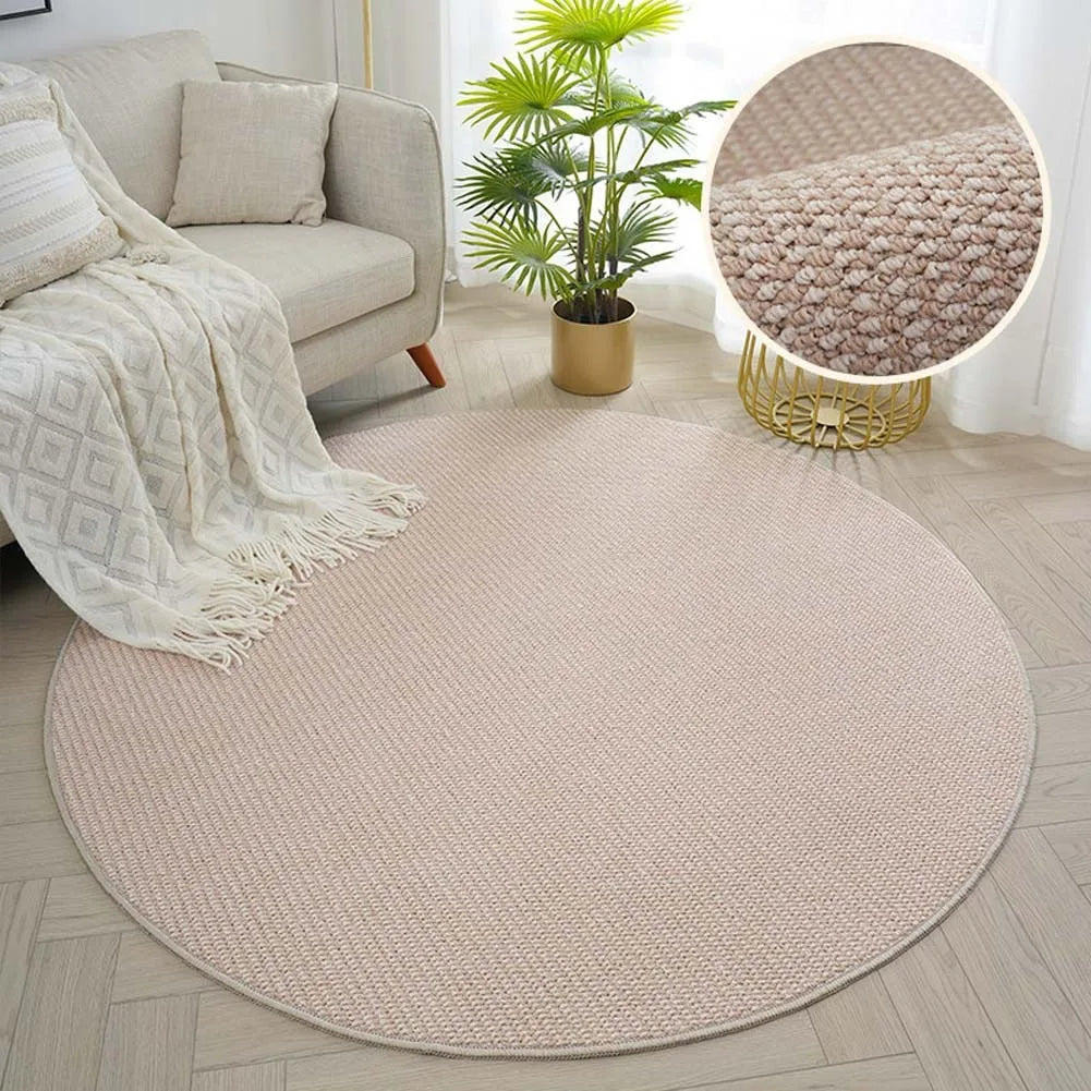 tapis rond moderne minimaliste polyester beige clair gris foncé salon chambre 100cm 80cm