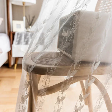rideau blanc transparent tulle brodé feuilles classique fenêtre salon chambre maison
