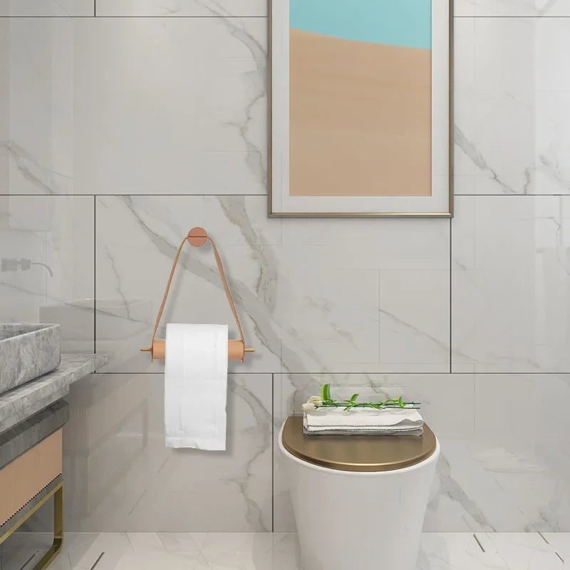 porte rouleau papier toilette bois marron blanc minimaliste moderne cuir inclusion métal doré