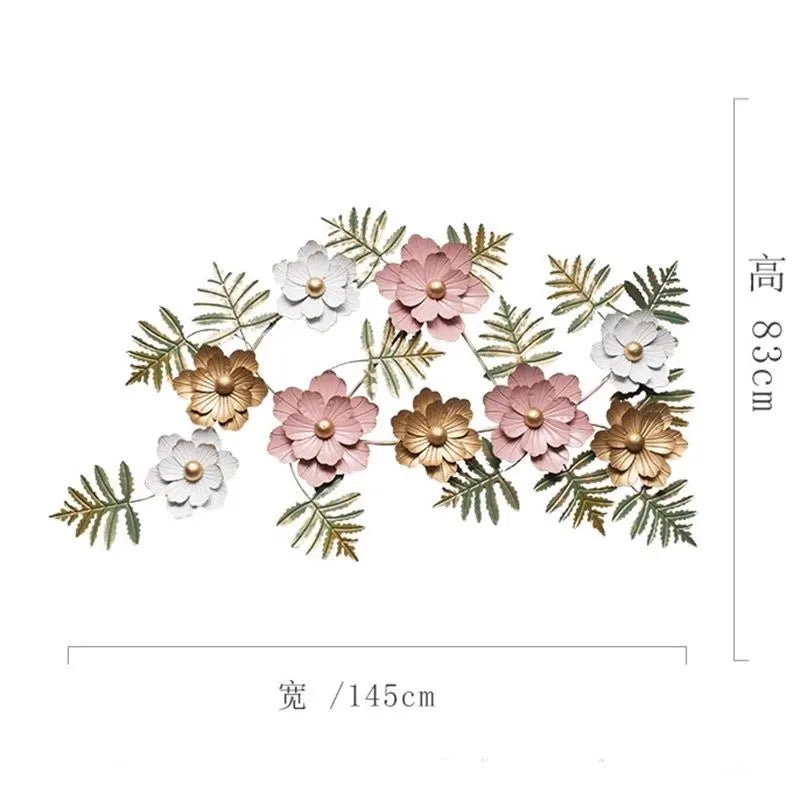décoration murale moderne fleurs stylisées rose pâle doré blanc
