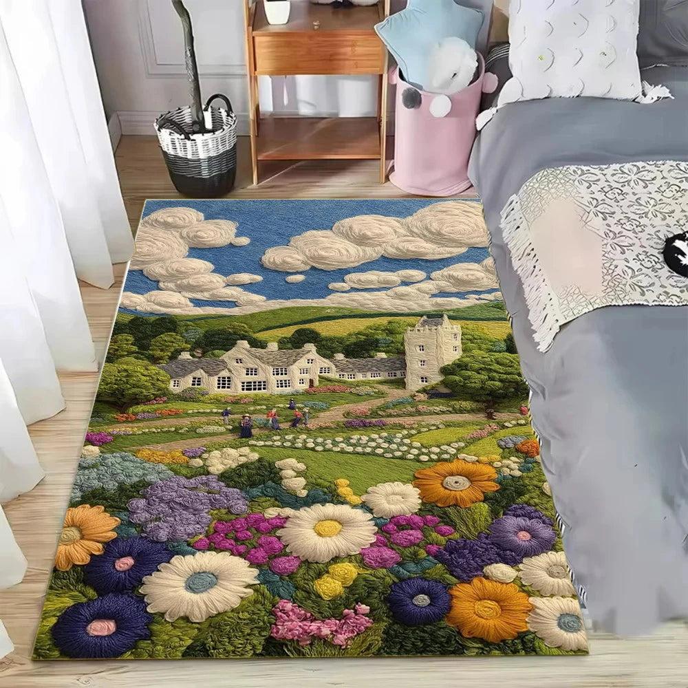 tapis multicolore fleurs animaux chat antidérapant salon chambre décoration maison moderne