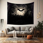 tapisserie murale silhouettes chauves souris nuit arbres dénudés noir blanc gris contemporaine
