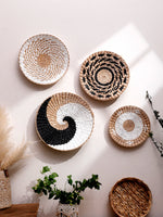 décoration murale bohème panier tressé beige noir blanche artisanale pastoral ethnique