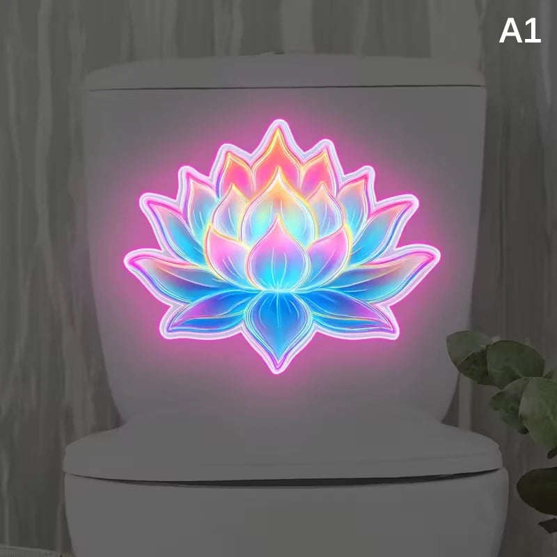 stickers decoratifs toilette fleurs lotus dahlias papillons velo moderne lumineux adhesifs rose bleu blanc