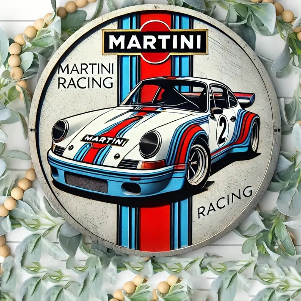 plaque décorative martini racing blanc bleu rouge vintage aluminium salle bain chambre coucher