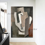 tableau moderne abstrait toile huile sans cadre gris rouge vertical