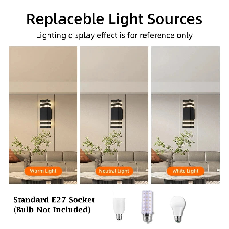 applique murale moderne noire ip65 e27 led rayures horizontales contemporaine fixations
