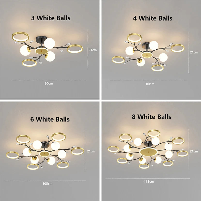 lampe suspendue moderne boules translucides noires dorées blanches étoiles salon chambre coucher decoration