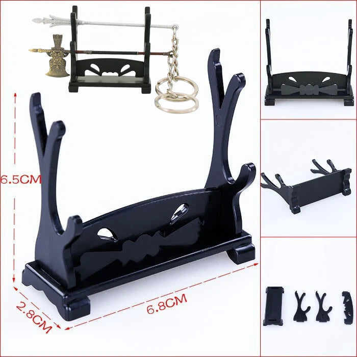 support bois moderne trois niveaux sabre japonais noir minimaliste stand étagère katana decoration maison